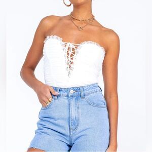 Women’s Princess Polly elysia white polka dot preppy bodysuit girly bachlorette